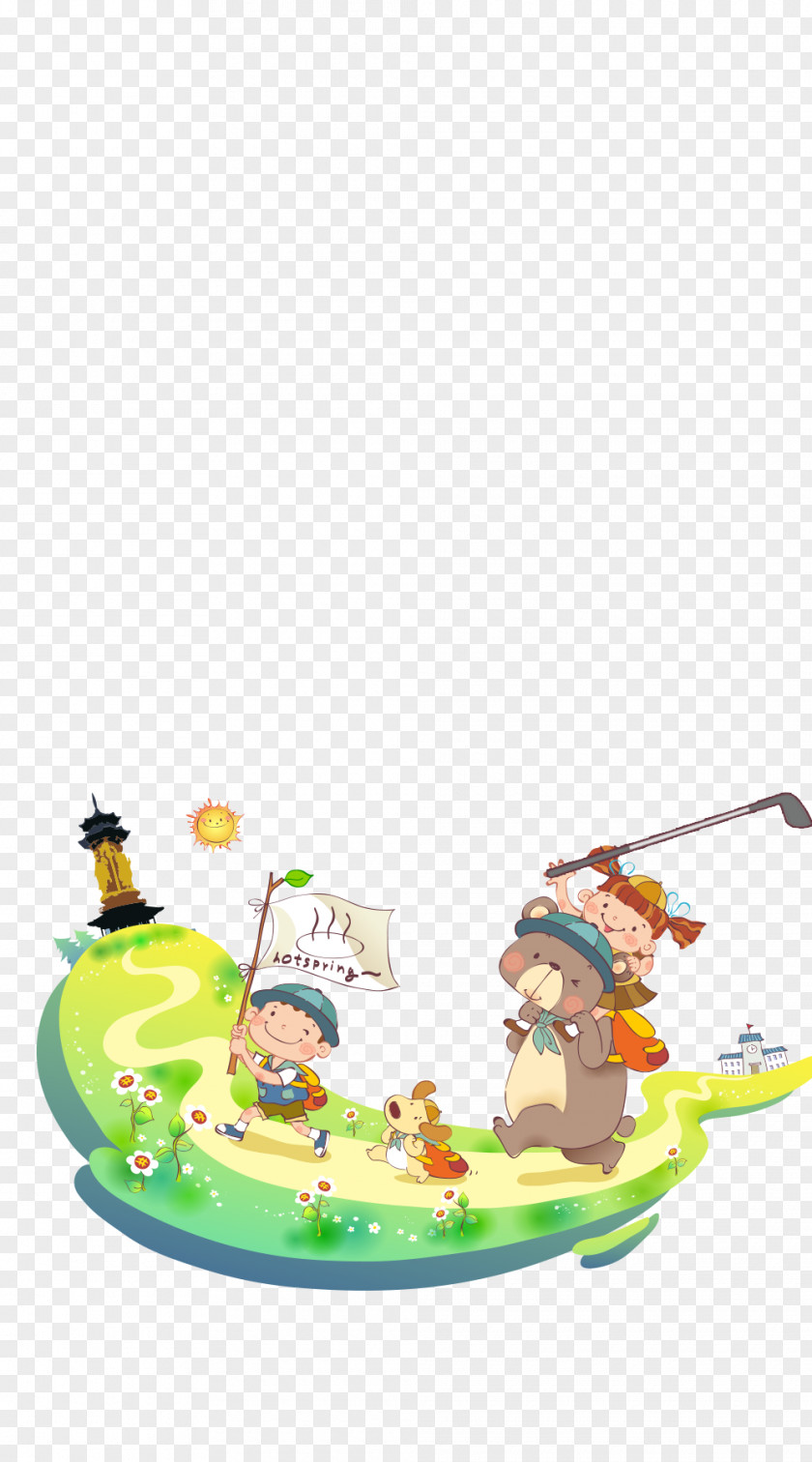 Children Spring Picnic Cartoon Illustration PNG