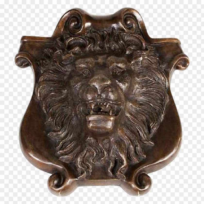 Lion Shield Stone Carving Bronze 01504 Antique PNG