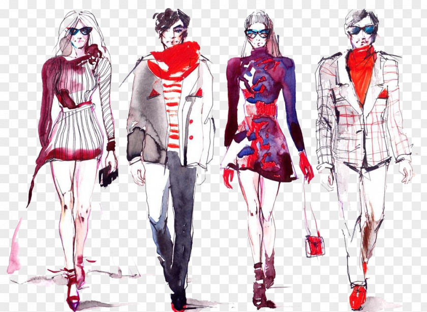 Color Ink Men And Women HD Deduction Material Fast Fashion Show Model Blog PNG