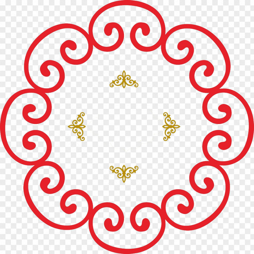 Red China Wind Flower-shaped Frame Material Ornament Flower Clip Art PNG
