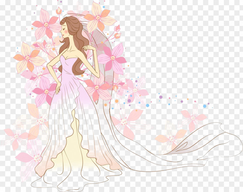 Beautiful Bride Cartoon Illustration PNG