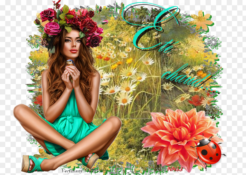 Woman Art Floral Design Canvas Print PNG