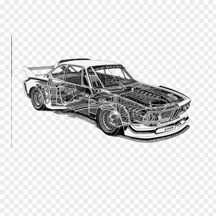 BMW 3.5CSL Body Perspective E9 Car Toyota 2000GT Cutaway Drawing PNG