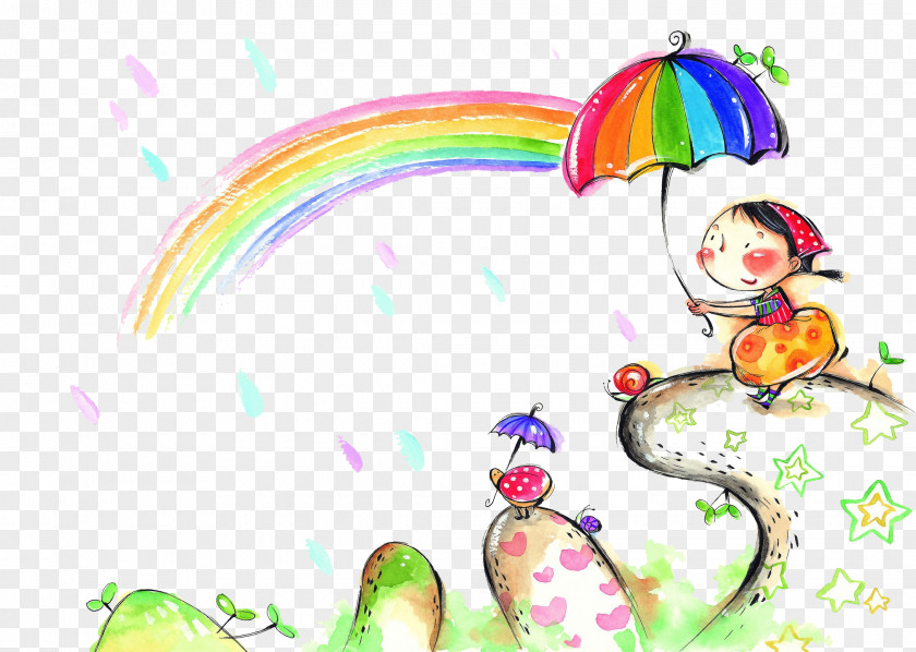 Painted Rainbow Landscape Pictures Watercolor Painting Illustration PNG
