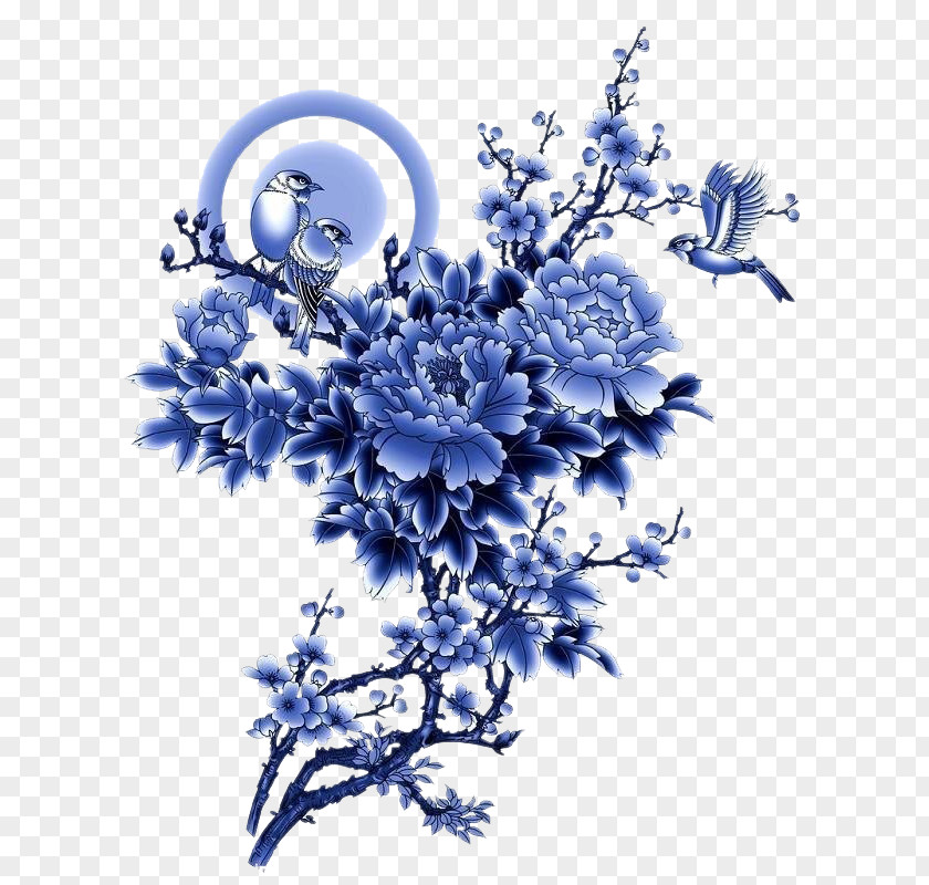 Group Blue And White Pottery Chinoiserie Design Image PNG