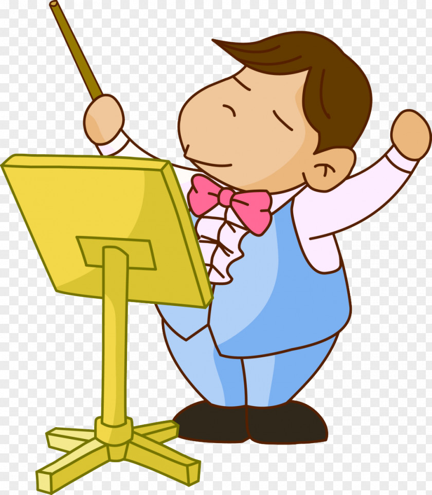 Blue Dress Man Musical Notation Conductor Cartoon Illustration PNG