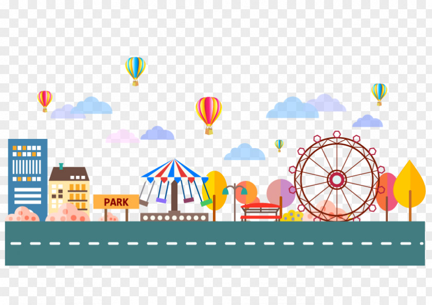 Cute Cartoon City Circus Amusement Park Clip Art PNG