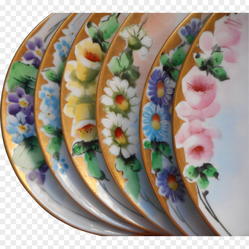 Hand Painted Bouquets Asian Cuisine Plate Platter Recipe Dish PNG