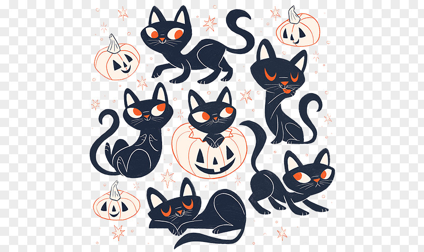 Black Cat Pumpkin Kitten Drawing Illustration PNG