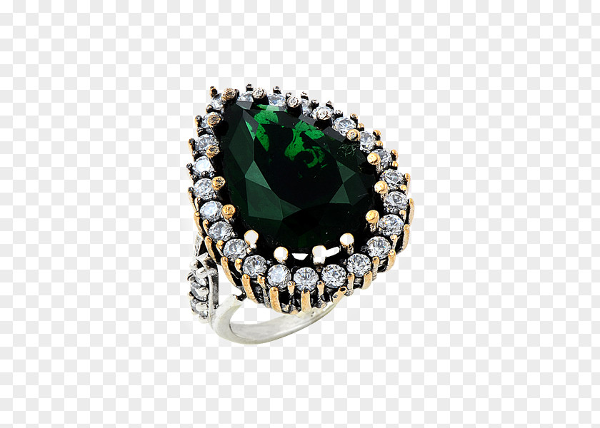 Emerald Ottoman Empire Ring Silver Jewellery PNG