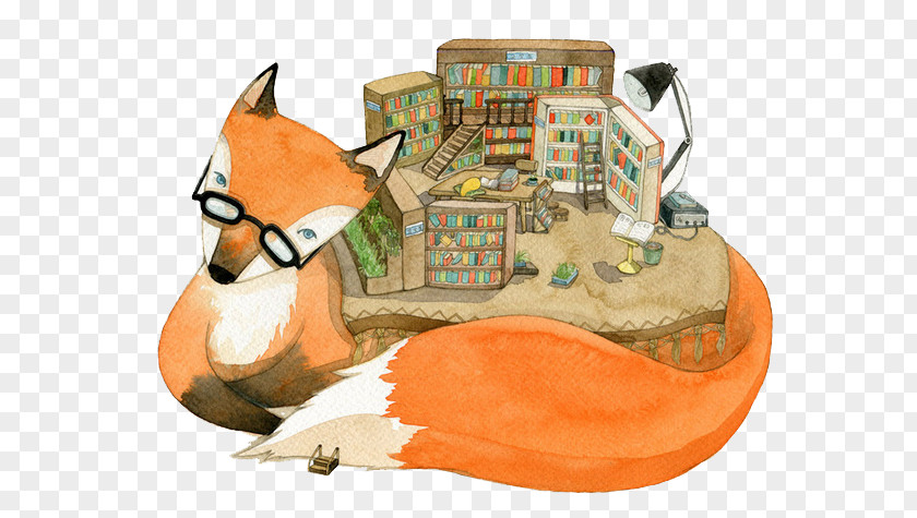 Hand-painted Animal Town Watercolor Painting Illustration PNG