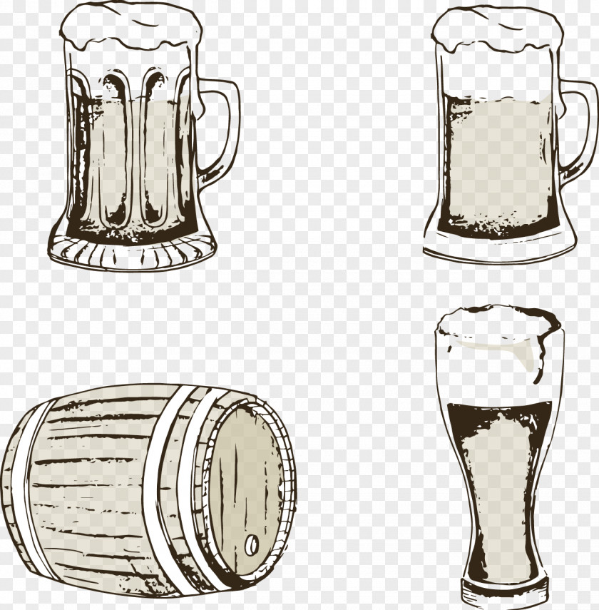 Vector Painted Three Cups Of Beer And A Wooden Cask Drink Mason Jar Pitcher Artisau Garagardotegi PNG
