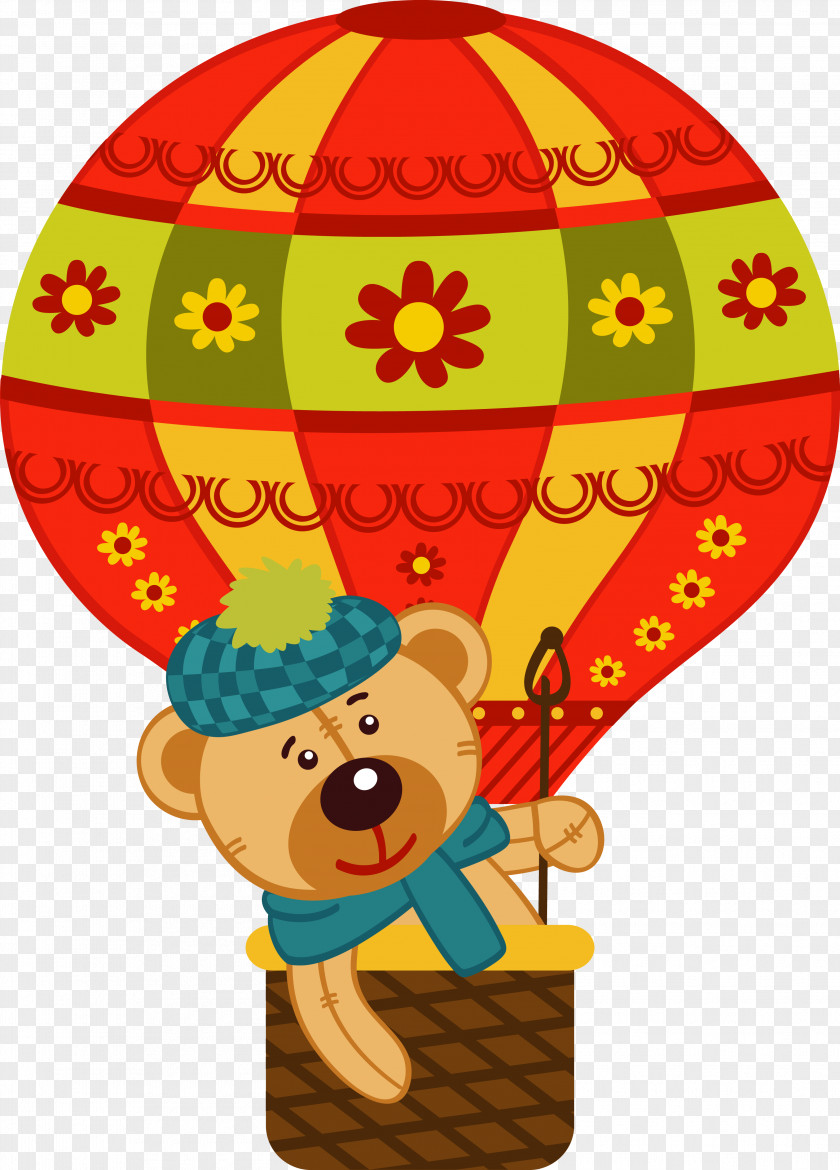 Bear Puppet Hot Air Balloon Vector Child Drawing Clip Art PNG