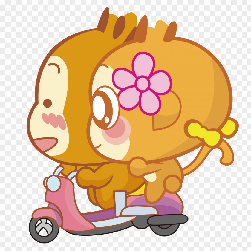 Ride An Electric Car Monkey Cartoon PNG