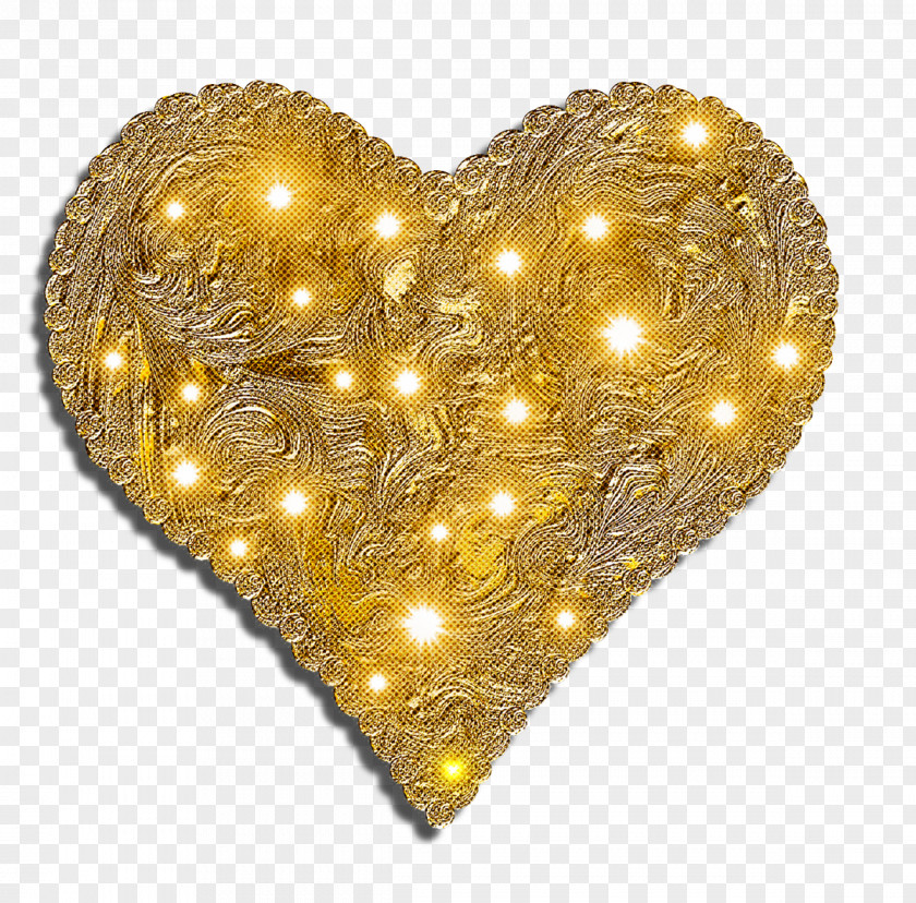 Heart Gold Yellow Metal PNG