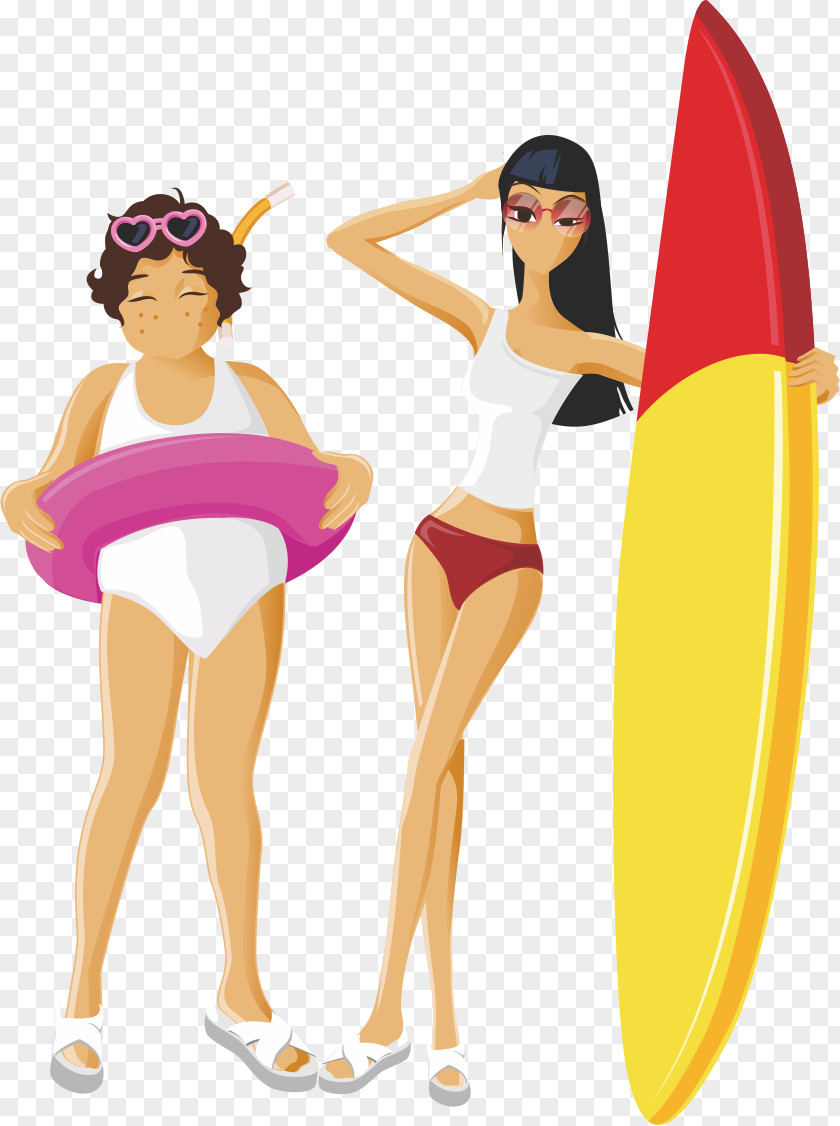 Beach Swimming Woman Cartoon PNG