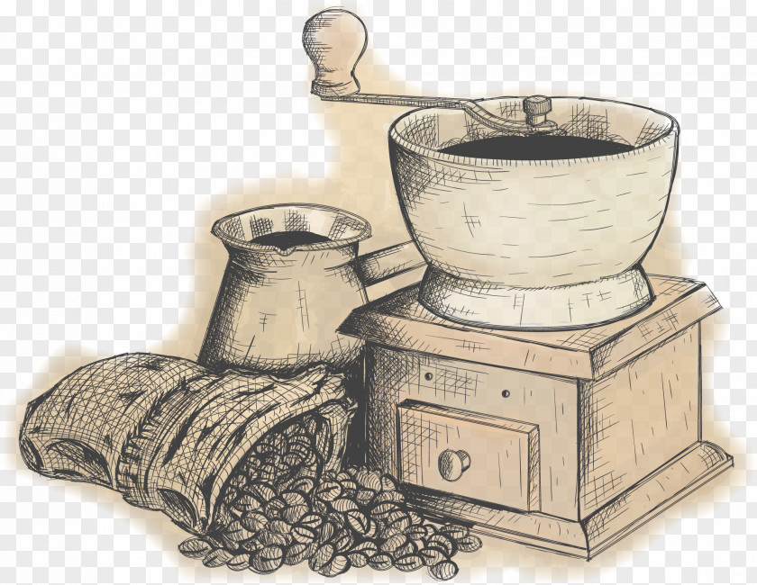 Vector Vintage Grinding Coffee Tea Cafe Caffxe8 Mocha Moka Pot PNG