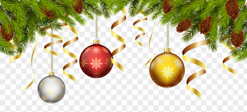 Christmas Balls With Pine Branch Decoration Clip Art Image PNG