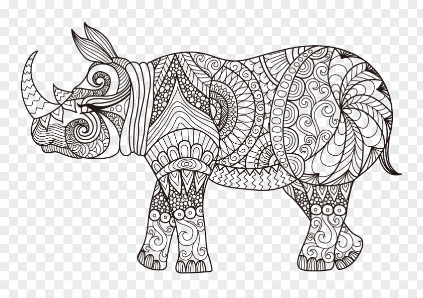 Rhino Linear Painting Javan Rhinoceros Coloring Book Drawing PNG