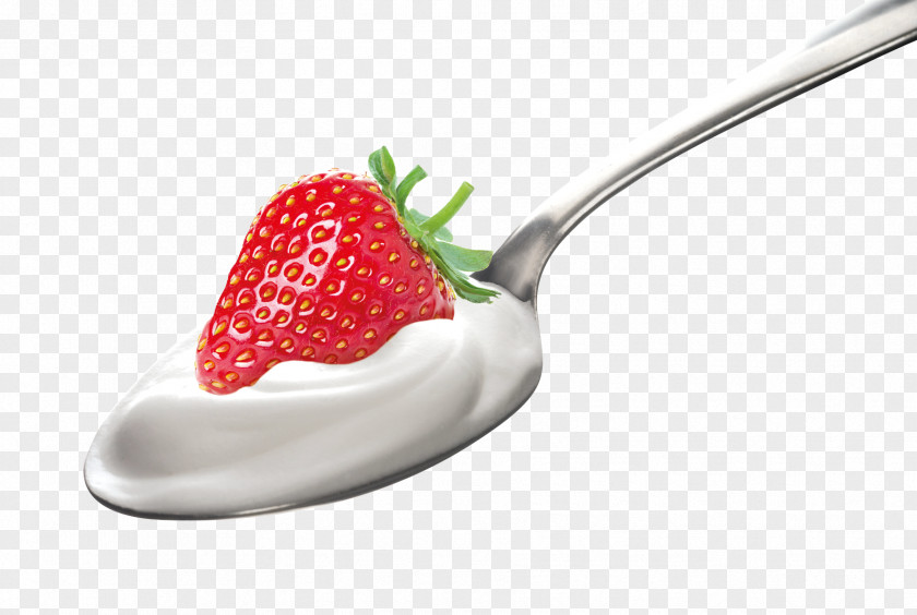 Yogurt Strawberry Spoon Milk Yoghurt Cream PNG