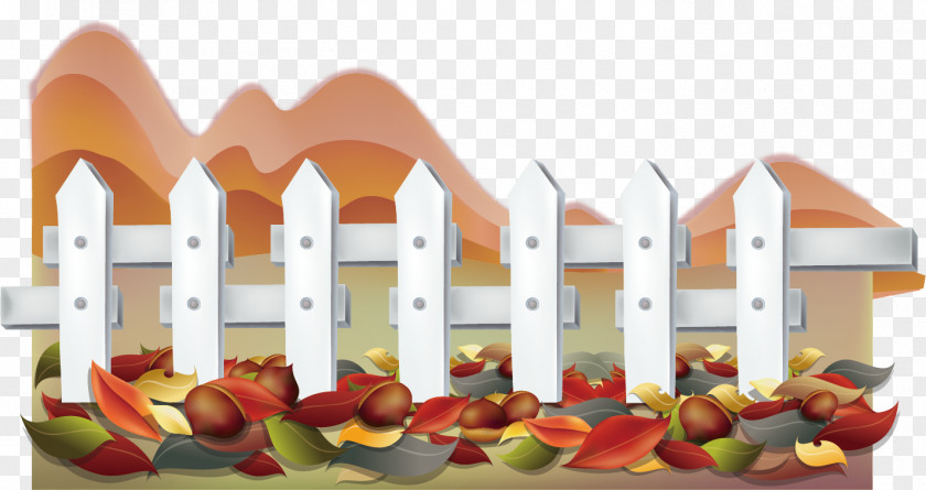 Autumn Leaves Background Material Fence Hills PNG