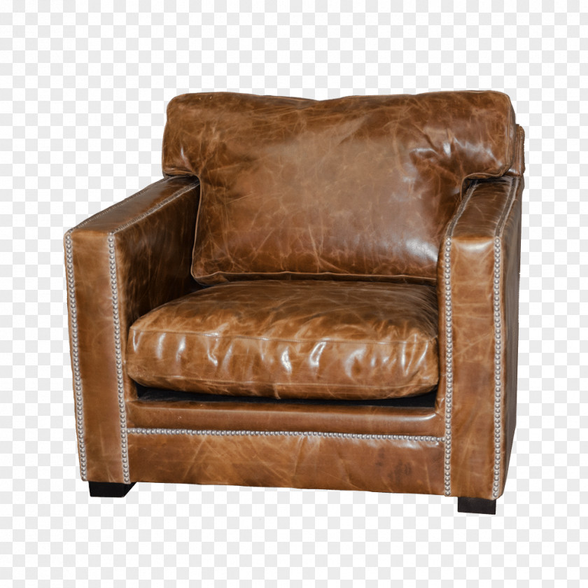 Fauteuil Club Chair Loveseat Brown Leather Caramel Color PNG