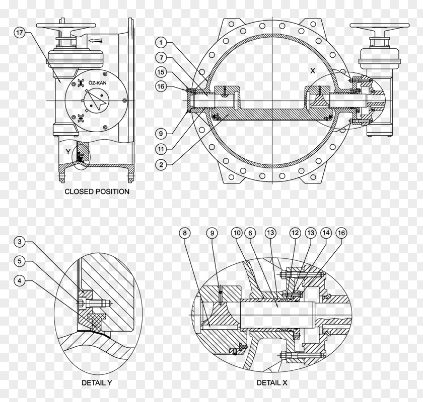 Butterfly Material Valve Actuator Seal Technical Drawing PNG