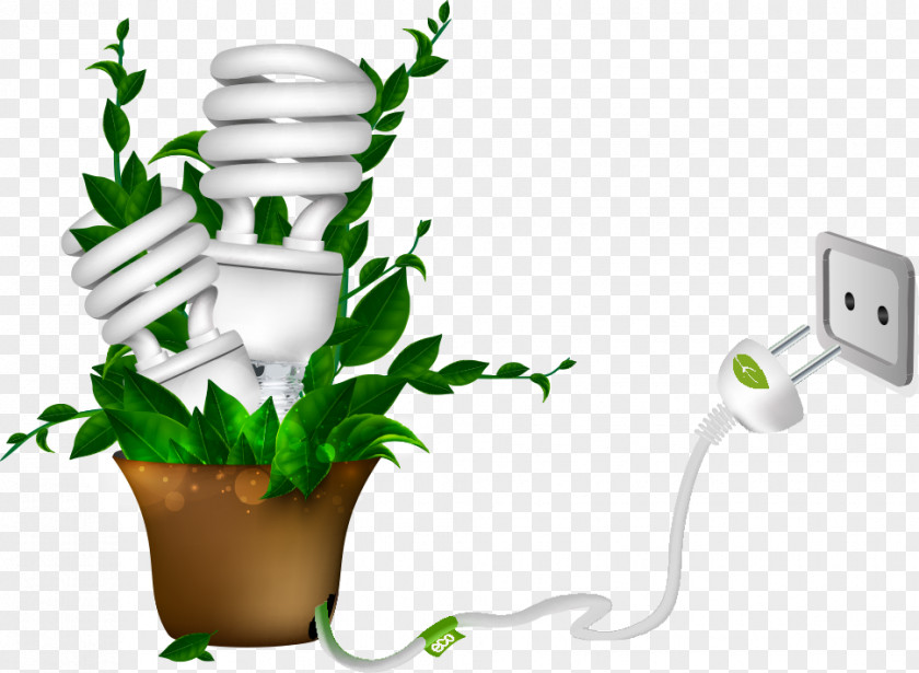 Vector Energy Saving Light Bulbs In Pots Conservation Compact Fluorescent Lamp Solar PNG