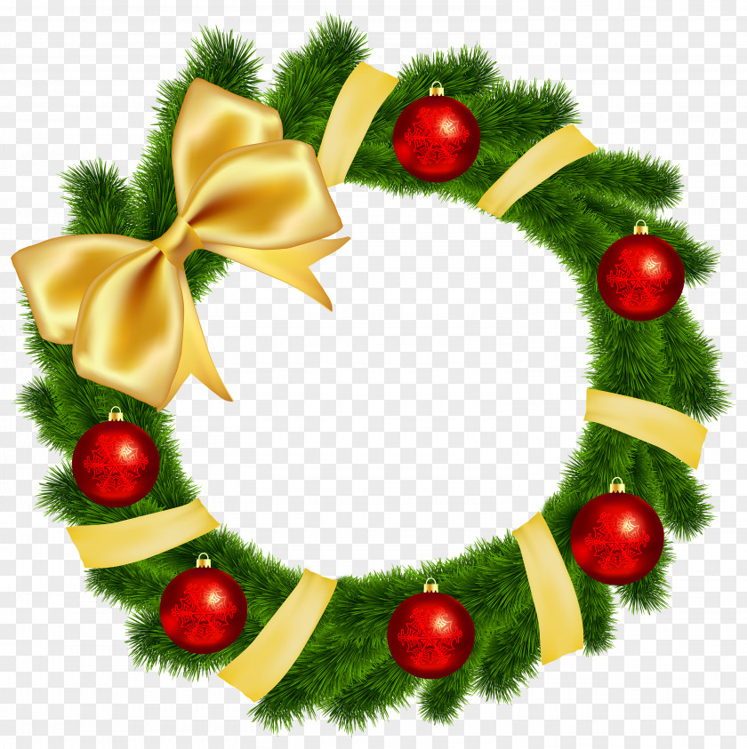 Christmas Wreath With Yellow Bow Transparent Clip Art Image PNG