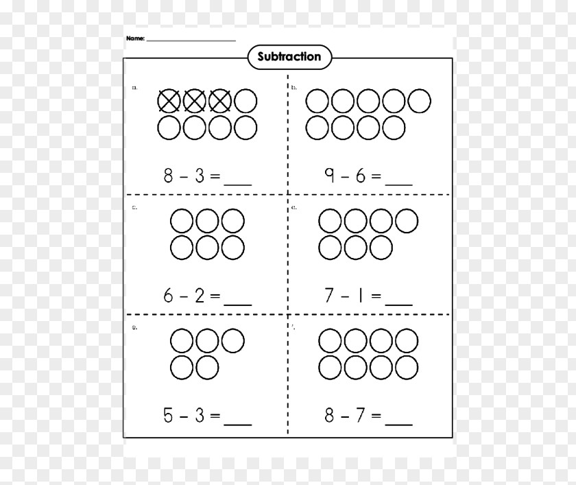 Mathematics Subtraction Worksheet Kindergarten First Grade Learning PNG