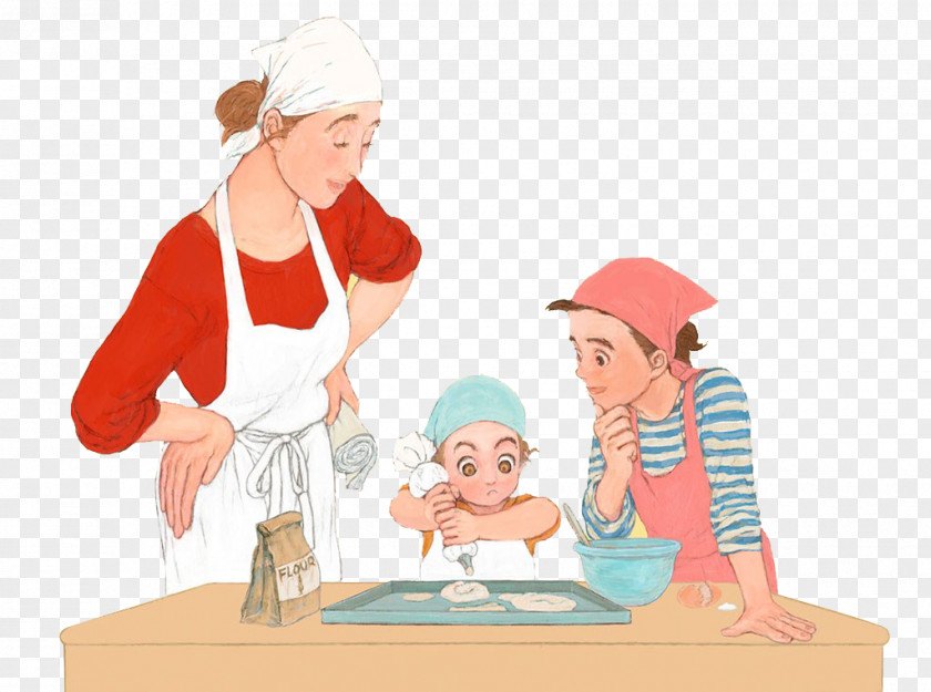 Children And Parents Do Cookies Child Parent Illustration PNG