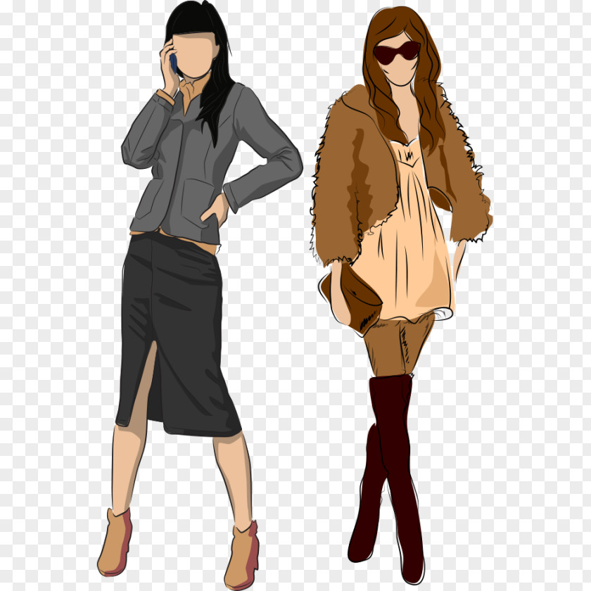 Cartoon Model Fashion Design Sketch PNG