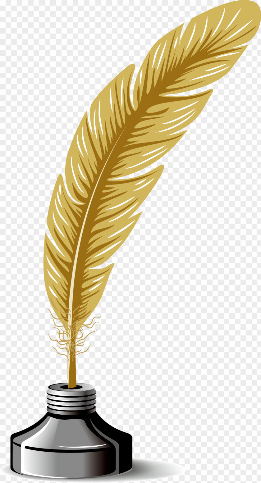 Feather Decorative Metal Trim Paper Quill Scroll Inkwell PNG