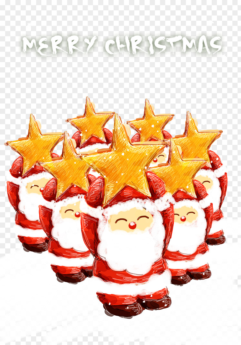 Hand-painted Santa Claus Reindeer Christmas Tree Wallpaper PNG