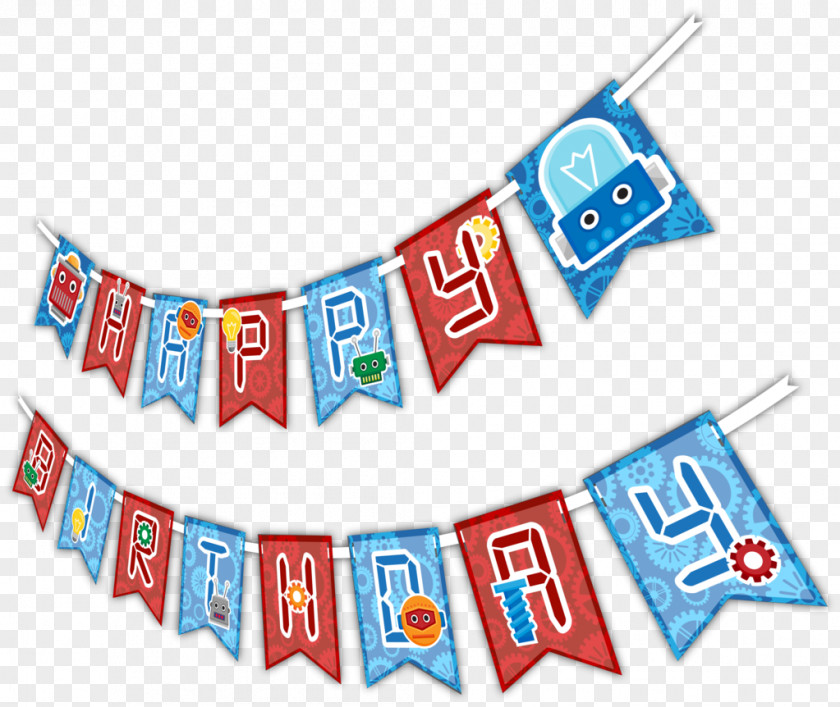 Birthday Banner Party Ribbon Robot PNG