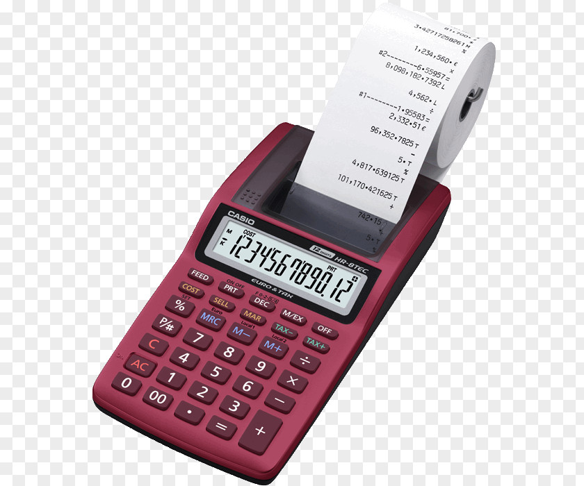 Calculator Amazon.com Casio Mini-Print 12-digit Black HR-8TEC-W-E HR-8TM PNG