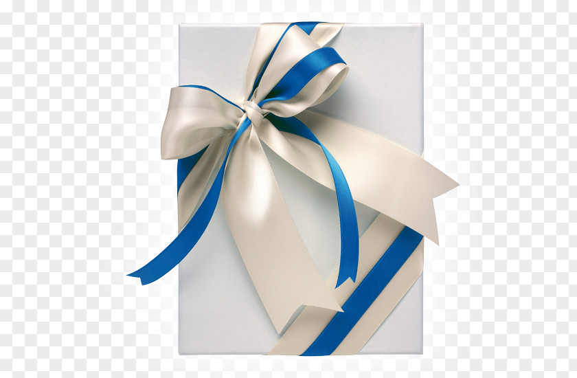 White Blue Ribbon Box Gift Paper PNG