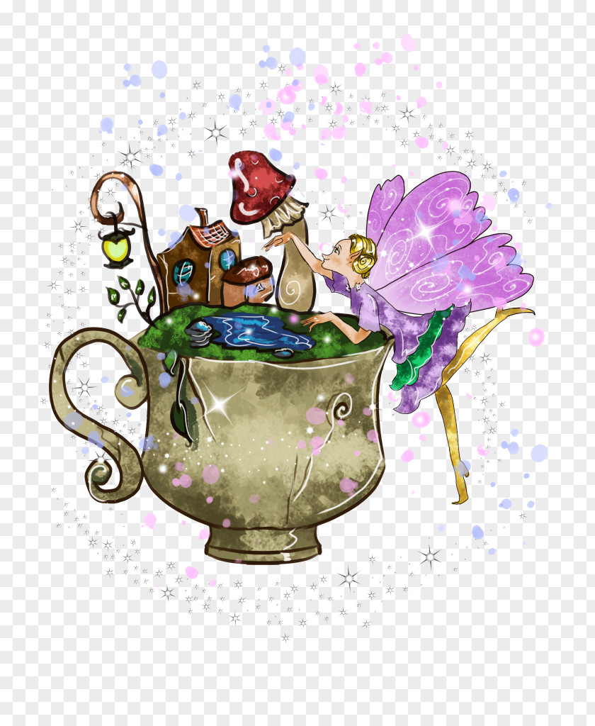 Fairy Garden Teacup Gift Clip Art PNG