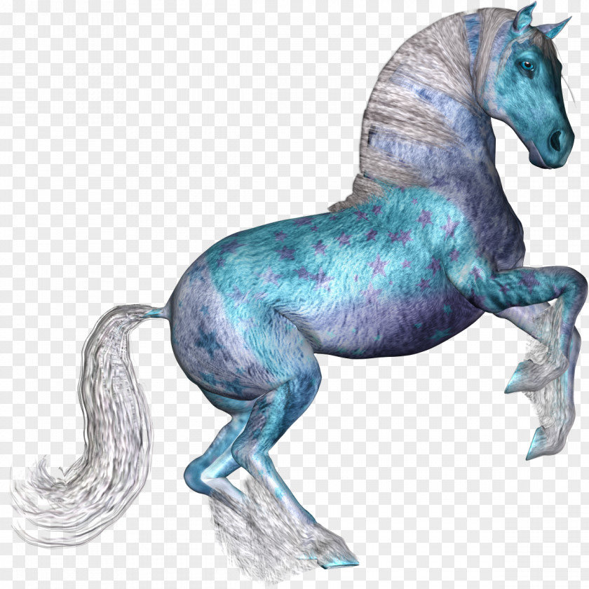 Fantasy Blue Crescent Mustang Pony Stallion Mane Art PNG