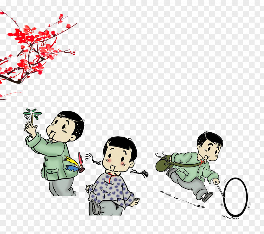 Chinese Children Playing Style Plum Bloom Childhood Video Game Illustration PNG
