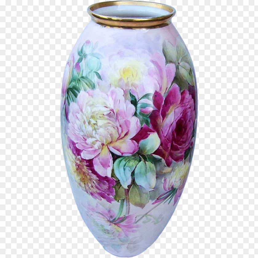 Hand-painted Peony Vase Urn Petal Porcelain Purple PNG