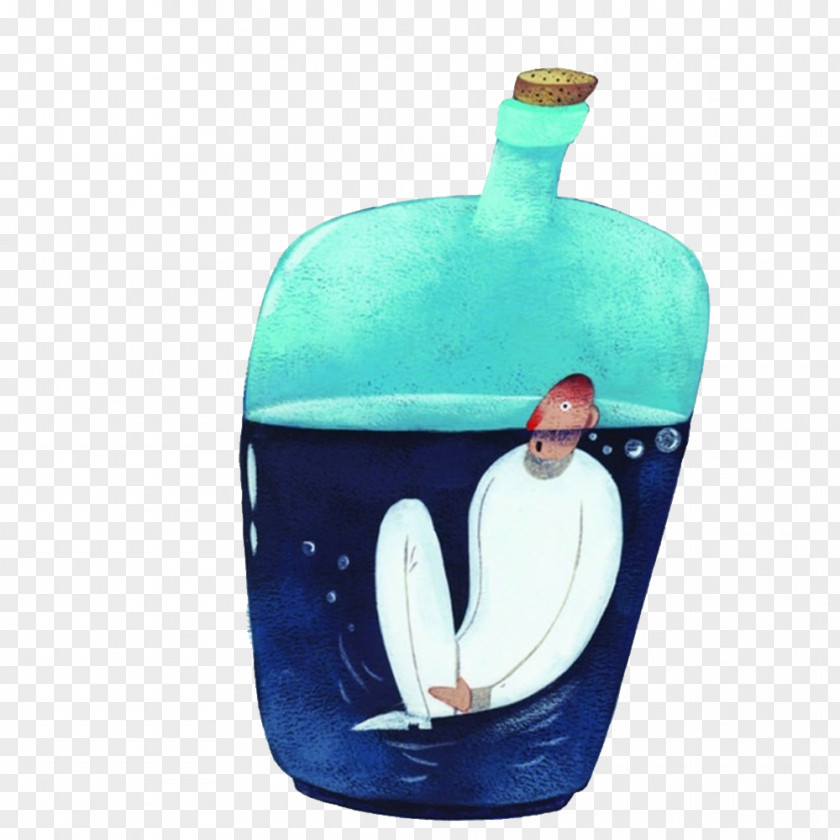 Man In A Bottle Glass Illustration PNG