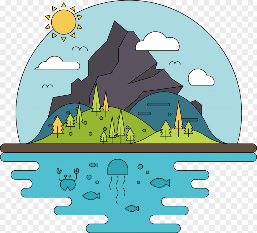 Hand-painted Suspension Island Cartoon Mountain PNG