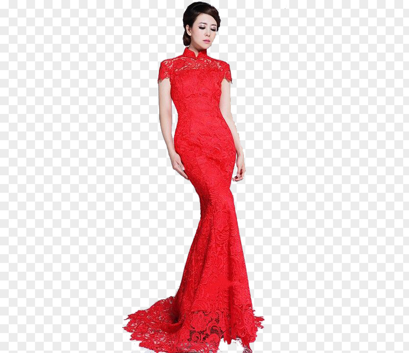 Red Clothes Wedding Dress Evening Gown Sleeve Cheongsam PNG