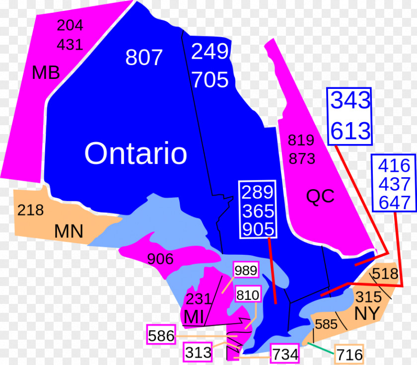 Map Area Code 905 Codes 416, 647, And 437 315 680 Telephone Numbering Plan PNG