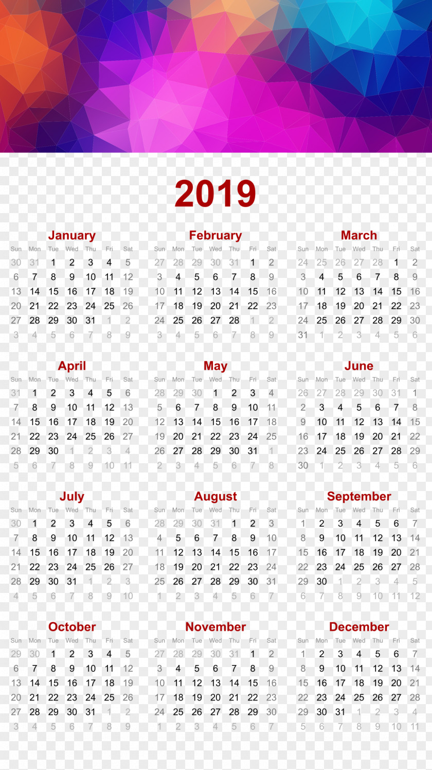 Triangles Polygon GeometOthers 2019 Printable Calendar PNG