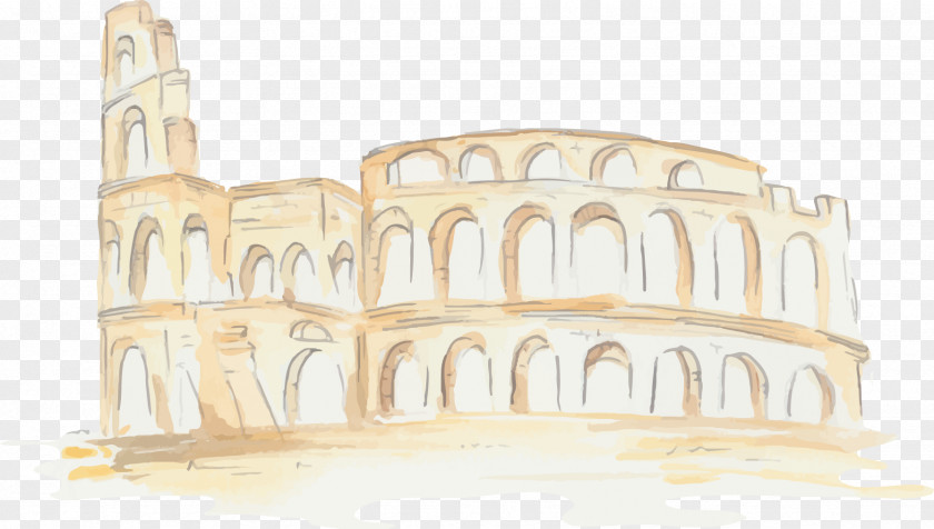 Watercolor Painted Colosseum Ancient Rome Roman Architecture PNG