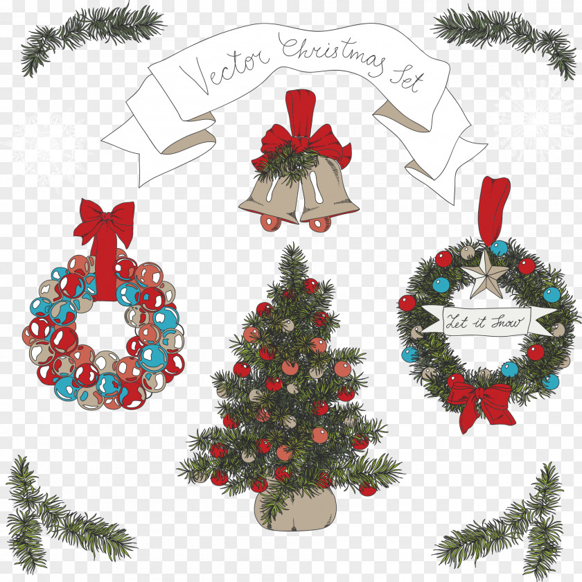 Christmas Bells And Tree Santa Claus Illustration PNG