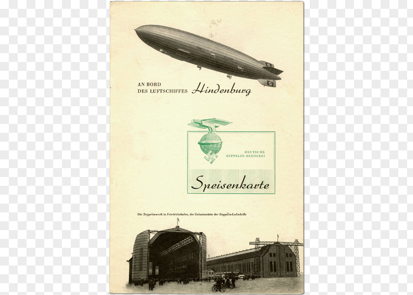 Menu Zeppelin Hindenburg Disaster Lakehurst LZ 129 PNG