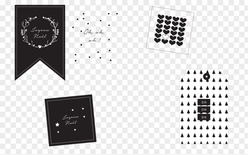 Christmas Label Black And White Printing PNG